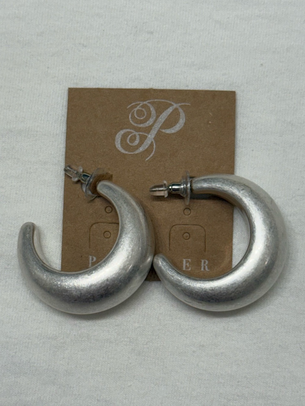 Plunder Matte Silver Crescent Hoop Earrings NWOT